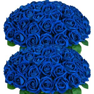 50 Pcs Blue Roses Artificial Flowers, Real Touch Velvet Roses Bouquet Fake Flowers Bulk, Artificial Roses with Long Stems for Birthday Gift Women Mom DIY Bridal Wedding Centerpiece Decorations