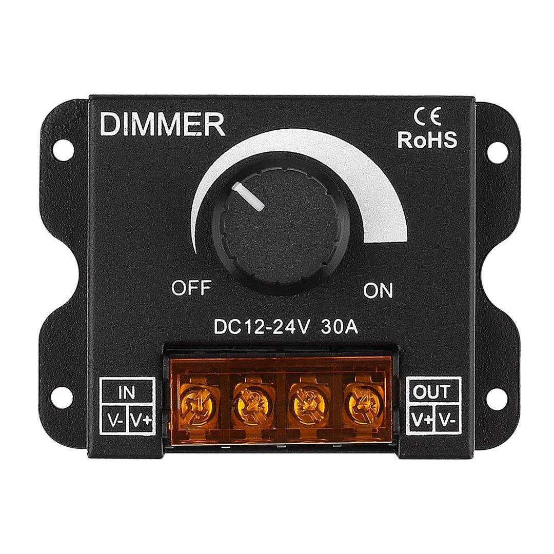 LED Strip Light Dimmer, DC 12-24V 30A PWM Knob Dimmer for Single Color LED Strip Lights, Wall Mounted, Black (1 Pack)