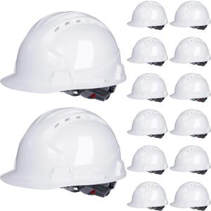 Leumoi 14 Pieces 4 Pt. Suspension Hard Hat Bulk Safety Helmets ABS Construction Hardhats Adjustable Ratchet Hard Hats with Vents and Cotton Brow Pad for Men Work Head Protection Supplies, One Size
