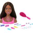 Barbie Doll Styling Head, Brown Hair with 20 Colorful Accessories, Doll Head for Hair Styling