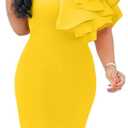 XXTAXN Women's Cocktail Bodycon Ruffle Sleeveless Formal Midi Pencil Dress (Yellow, L)