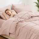 Love's Cabin Queen Comforter Set Blush Pink, 7 Pieces Queen Bed in a Bag, All Season Bedding Sets with 1 Comforter, 1 Flat Sheet, 1 Fitted Sheet, 2 Pillowcase and 2 Pillow Sham | Soft, Breathable, Lightweight, Comfortable