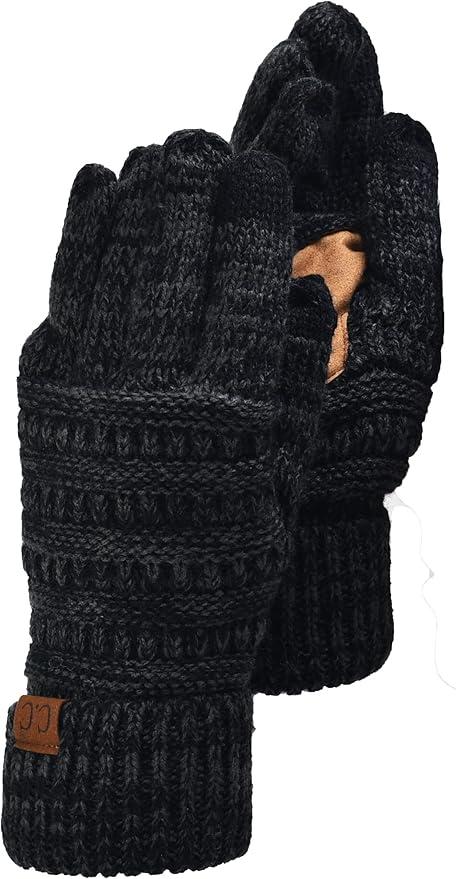 C.C Unisex Cable Knit Winter Warm Anti-Slip Touchscreen Texting Gloves, Black