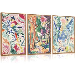 CHDITB Abstract Matisse Canvas Wall Art Set Of 3, Modern Framed Gallery Wall Decor, Nature Colorful Tree And Garden Painting, Vibrant Botanical Aesthetic Art Prints For Office Bedroom Decor 12X16