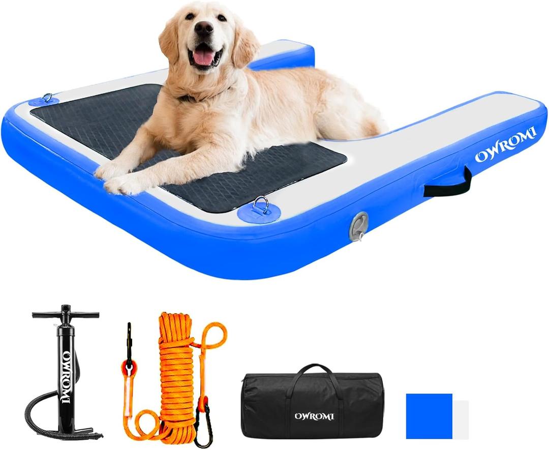 Inflatable Dock Platform for Dog, Large Dog Float Floating Ladder Up to 200 lbs Dogs Water Ramp, Non-Slip PVC with Boat Ramp for Pool, Dock, & Lake
