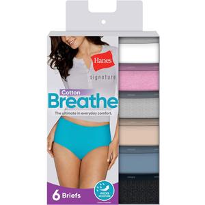 Hanes Women's Signature Cotton Breathe Briefs Underwear Pack, 6-Pack, Assorted Mix (Solid, Heather, and/Or Prints), Size XL