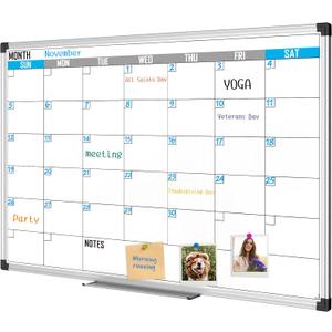 XBoard Magnetic Calendar Whiteboard 36" x 24" - Monthly Calendar Dry Erase Board, Reusable Colorful Calendar Board, Silver Aluminium Framed Monthly Planning Board