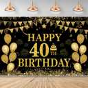 40th Birthday Decorations for Men Women - Happy 40th Birthday Banner Decorations Cheers to 40 Years Birthday Party Suppiles Black Gold Backdrop for 40th Birthday Party Favors Decor (71 x 45 inch)