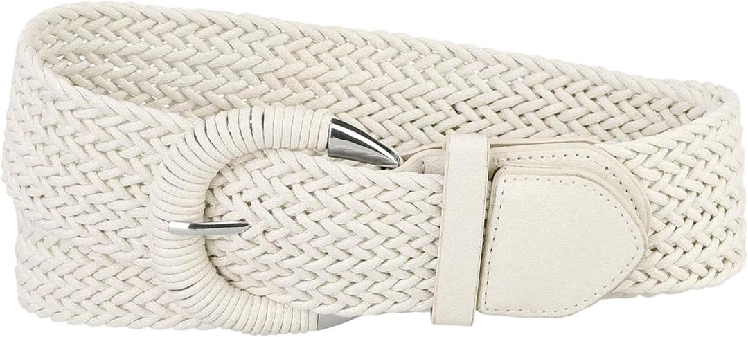 Allegra K Woven Plus Size Waist Belts Wide Braided Belts for Women Dress Metal Buckle (65-88cm/25.59-34.65", Cream)