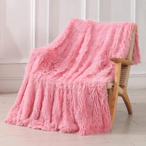 Tuddrom Decorative Extra Soft Faux Fur Blanket Twin Size 70" x 78",Solid Reversible Fuzzy Fluffy Cozy Plush Fleece Comfy Microfiber Fur Blanket for Couch Sofa Bed,Pink