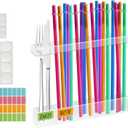 Acrylic Straw Holder for Cabinet Door with Double Sided Adhesive Tape Reusable Straw Organizer chopsticks Storage Small Kitchen Accessory Container for Counter Cupboard(Transparent