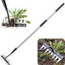 Iron Weeding Rake with Long Handle, Manual Weeder Tool for Garden | Upgraded Rake 8 Teeth Weed Puller Tool, Heavy Duty Weeder Remover Tool for Weeding, Cultivating & Soil Aeration