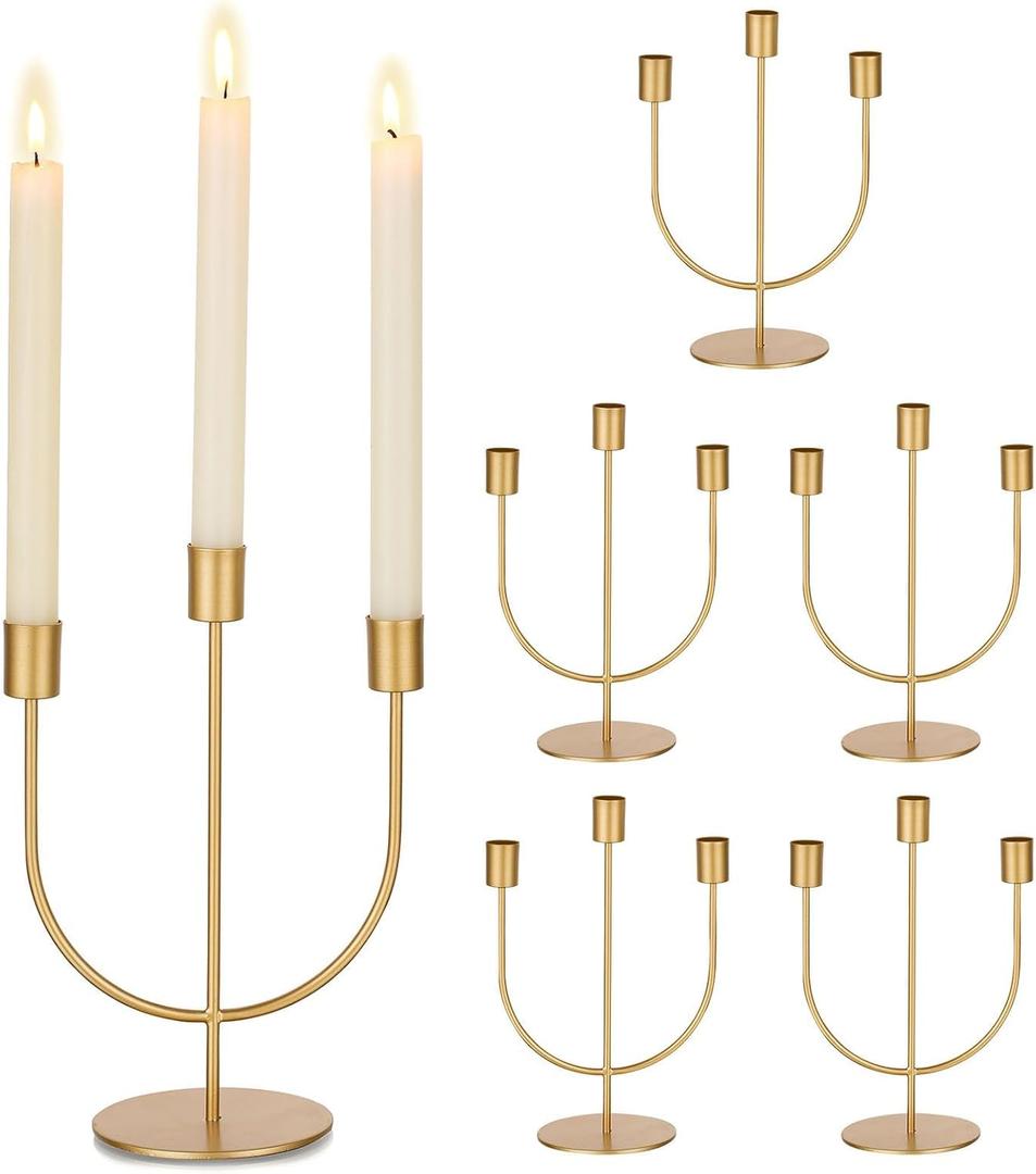 Sziqiqi Gold Candlestick Candle Holders - Candlesticks Candelabra Centerpiece for Tables Taper Candle Holder Bulk 6 Pieces Metal Candleholders for Christmas Wedding Party Event Decorations (6 Pcs, Gold)