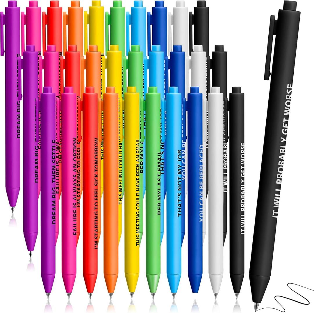 Epakh 30 Pieces Funny Pens for Adults Inspirational Ballpoint Kit, Cna Week Pen Gifts for Nurse Coworkers Motivational Quotes Colorful Funny Gift School Office Supplies(Colorful,Interesting)