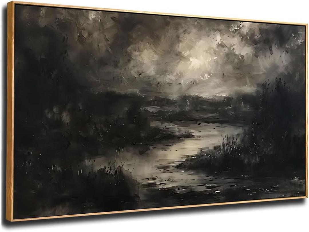 Dark Forest Landscape Canvas Wall Art 24x48, Natural Framed, Moody Nature Wall Decor, Dark Forest Landscape Print, Rustic Farmhouse Artwork for Living Room or Office