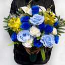 Artificial Cemetery Flowers with Vase for Grave Decoration - Headstones Memorial Flowers Bouquet- Blue Rose White Lily Carnation Yellow Hyacinth