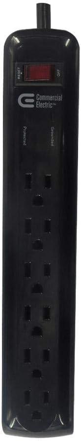 Commercial Electric 6-Outlet Surge Protector with 8 ft. Cord and 45 Degree Flat Angle Plug, Black
