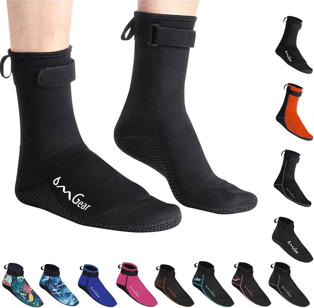 OMGear Water Socks Neoprene Socks Beach Booties 3mm 5mm Anti-Slip Wetsuit Footwear Fin Swim Sand Proof Socks (Small, 3mm High Cut/Black2)