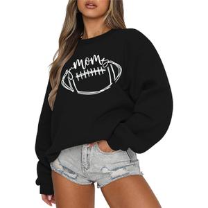 KIDDAD Game Day Sweatshirt Women Football Mom Sweatshirts Football Season Graphic Shirt Fall Casual Pullover Top (Black, S)