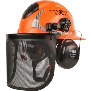 GREEN DEVIL Industrial Chainsaw Helmet with Face Shield Built in Visor and Ear Muffs 4 in 1 System ANSI Z89.1 Safety Hard Hat Adjustable Headgear Ideal for Forestry and Arborist Work Full Brim Style