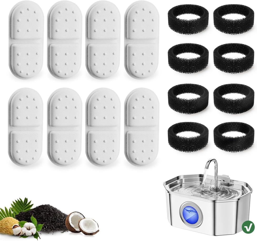 Apauk 8 Pack Replacement Filters/Sponges - Individually Packaged-Applicable to Cat Water Fountain Stainless Steel 108oz/3.2L, APAUK Automatic Pet Fountain Dog Water Dispenser