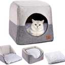 Ownpets Cat Bed for Indoor Cats, 3-in-1 Foldable Cat Cave Bed Cat Houses with Removable Washable Cushion Soft and Self Warming Cat Tent for Kittens and Small Pets