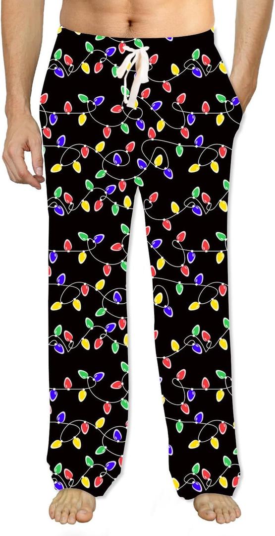 Soophiea Mens Christmas Halloween Pajama Pants Sleep Bottoms Pj Pants with Pockets (Black)