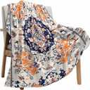 Bohemian Orange Retro Ethnic Style Throw Blanket Warm Cozy Blankets,Lightweight Soft Blanket for Couch Sofa Bed Outdoor, Seamless Splicing Blankets for Women Girl Boy All Season Travel 60x80in