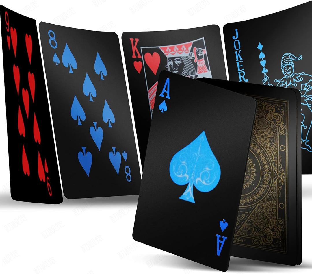 INTEGEAR 2 Decks Plastic Playing Cards, Premium Plastic Waterproof Black Playing Poker Cards Professional Luxury Deck of Cards for Adults