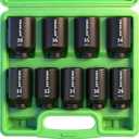 SWANLAKE 9-Piece 1/2" Impact Axle Nut Socket Set, Deep Metric Large Socket Set, 29mm 30mm 31mm 32mm 33mm 34mm 35mm 36mm 38mm, Cr-V Spindle Joint High Torque Wheel Nut Sockets