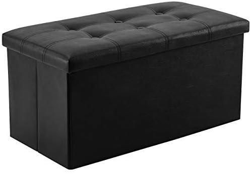 YOUDENOVA 30 inches Folding Storage Ottoman, 85L Storage Ottoman Bench for Living Bedroom and Hallway, Faux Leather Black Footrest with Foam Padded Seat, Support 350lbs