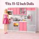 Doll Kitchen Playset for Kids, My Modern Mini Kitchen House Furniture Pretend Play Toy Accessories Set with Realistic Lights & Sounds for Toddlers, Girls (4-in-1)