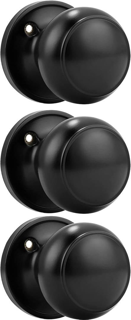 Probrico (3 Pack Classic Closet Door Knobs Dummy Door Knob, Individual Non-Turning Dummy Door Knob Single Side, Black Interior Door Knobs, Easy Installation
