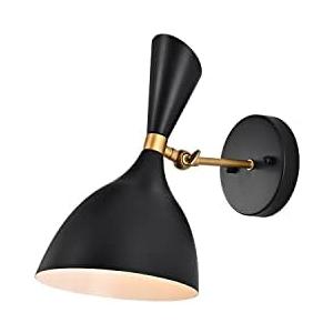 Warehouse of Tiffany WM173/1BL Peri Matte Black & Gold 1-Light Metal Cone Shade Wall Sconce, Black, 7.3 x 7.3 x 12