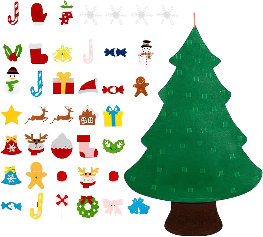 Felt Christmas Tree - Toddler Christmas Tree, Children Activity Craft with String Lights, Winter Holiday Ornaments Trees Set for Parties Classroom Living Room Outdoor Wall Window Decorations