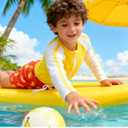 Boys Two Piece Swim Set Zipper Rash Guard Swimsuits Long Sleeve Bathing Suit for 4-12 Years (Yellow)