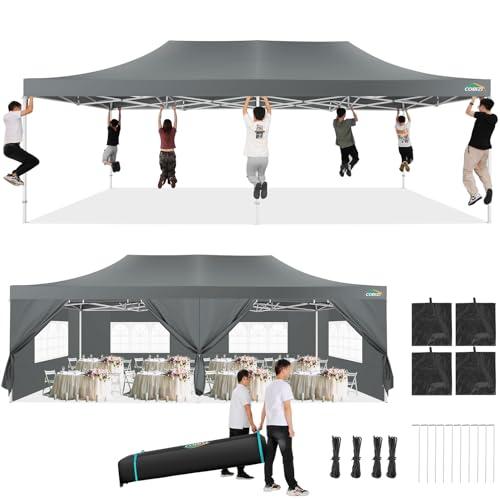 COBIZI 13x26 Pop Up Canopy Heavy Duty Canopy with Removable Sidewalls Party Tent Outdoor Wedding Large Event Tent with Roller Bag for Garden Lawn Waterproof UPF 50+ Easy Up, Gray (Framework Upgraded)