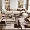 Modern Geometric 8x10 Area Rugs for Living Room, Coffee Brown Washable Rug