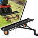 AugFir 48-Inch Tow Behind Dethatcher, Pull Behind Lawn Dethatcher with 20 Spring Steel Tines, Lawn Sweeper Garden Aerator Grass Tractor Rake, Adjustable Hitch Riding Lawn Mower Tractor Attachment