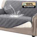PrinceDeco 100% Waterproof Loveseat Covers for 2 Cushion Couch Sofa Covers Waterproof and Washable Sofa Slipcover with Side Pocket Furniture Protector with Elastic Straps(Loveseat 48", Grey)