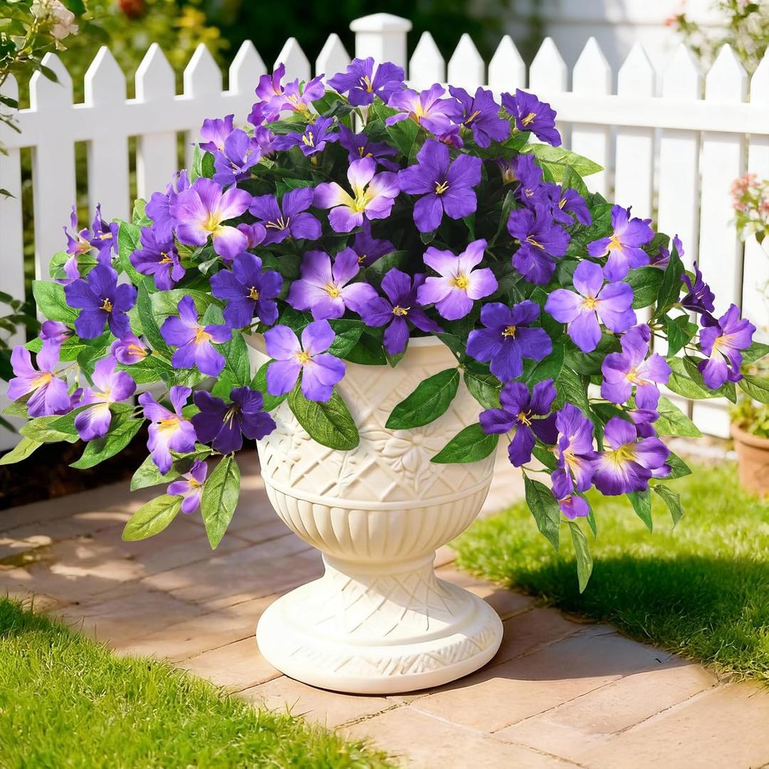 2 x Homsunny Artificial Fake Flowers Plants Outdoor, 2PCS Realistic Faux Silk Flowers UV Resistant Fake Outdoor Flowers for Spring Outside Porch Garden and Home Patio Yard Decor (Double Purple)