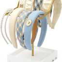 2-Tier Gold Headband Holder Stand, Metal Hair Band Display Rack with White Wood Accessories Storage Tray for Girls, Women