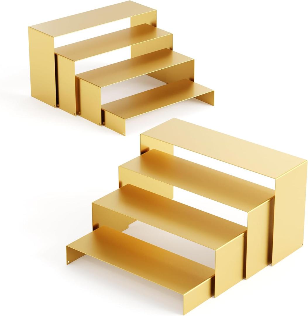 Gold Matte Metal Display Stand,8 Pcs 2 Set Display Risers, Metal Rectangular Display Shelf Holders for Showcase, Dessert, Perfume, Vendor Events, Cupcake Stands, Toys Display Shelves ( 8Pcs-Gold, 7L~8L~9L ) (L7''x8''x9")