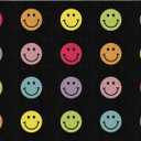 Flagship Carpets Schoolgirl Style Rainbow Smileys in Black Criss-Cross Applesauce Educational Area Rug for Kids Room, Children's Classroom for Teaching and Playroom, 5' x 7'6", Black & Multi, Seats 20