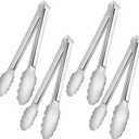 4 Pack Serving Tongs for Buffet,Metal Kitchen Tongs,Stainless Steel Food Tongs, Small Tongs for serving, Silver (12IN)