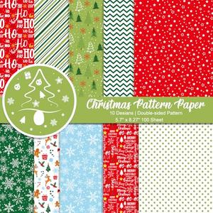 Morcheiong 100 Sheets Merry Christmas Pattern Paper Set Decorative Paper for Card Making Scrapbook Photo Album Decor, 10 Designs (Mixed-Colors, 5.7" X 8.27")