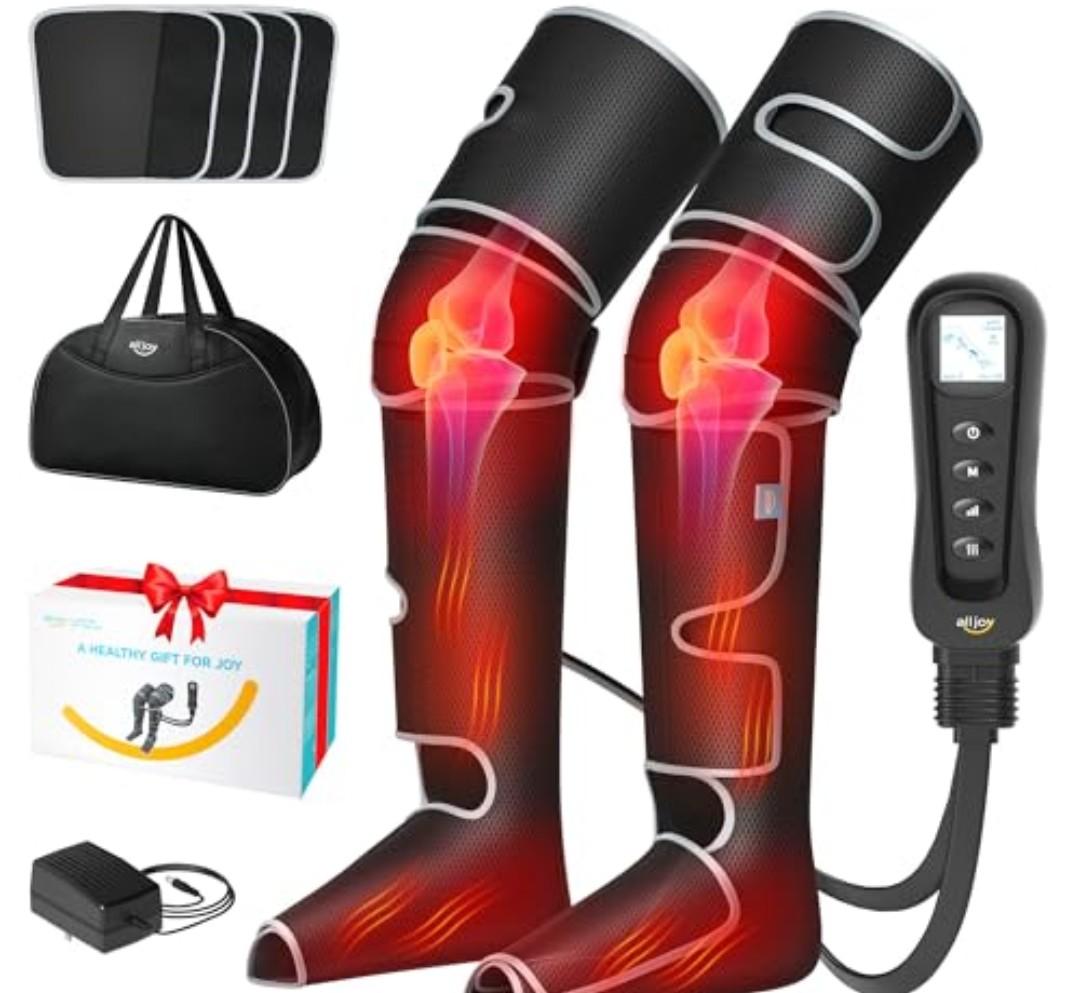 ALLJOY Leg Massager for Circulation and Pain Relief FSA, Gifts for Men Women Dad Mom, Leg Massager with Heat and Compression, 2 Heat 5 Modes 4 Intensities 4 Extenders