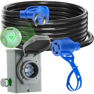 Kanayu 15 FT 30 Amp Generator Cord and Pre-Drilled Power Inlet Box Compatible with NEMA TT-30P to L14-30R, 3 Prong to 4 Prong Generator Plug Adapter, RV to House Inlet Box, STW 10 AWG, ETL Listed