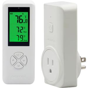 WTC100 Wireless Temperature Controller Digital Plug-in Thermostat Outlet Remote Control Heating Cooling Mode for Window A/C Fan Heater Greenhouse Homebrewing Reptile (Built-in Temp Sensor)