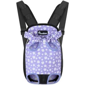 Pawaboo Pet Carrier Backpack, Adjustable Pet Front Cat Dog Carrier Backpack Travel Bag, Legs Out, Easy-Fit for Traveling Hiking Camping for Small Medium Dogs Cats Puppies, Small, Black & Purple Daisy, S